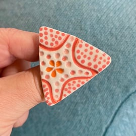 Handmade Ceramic Triangular Starfish brooch, Hand Made Badge