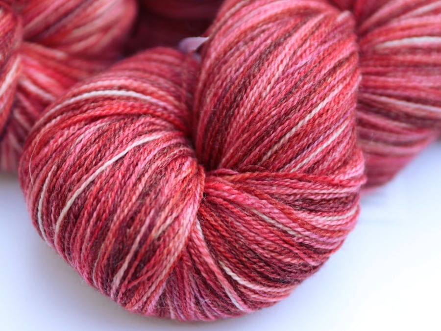 SALE: Strawberry Cheesecake - Superwash merino-bamboo laceweight yarn