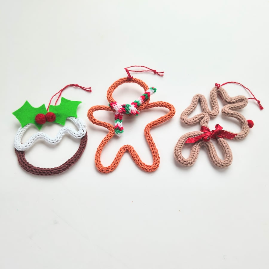 Christmas trio of knitted decorations - postage included