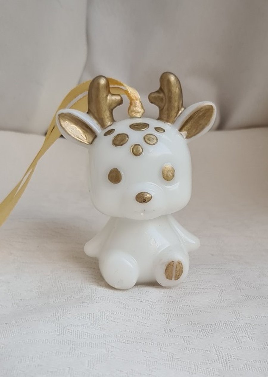 Gorgeous Gilda The Christmas Reindeer - Gold and White Hanging Decoration.