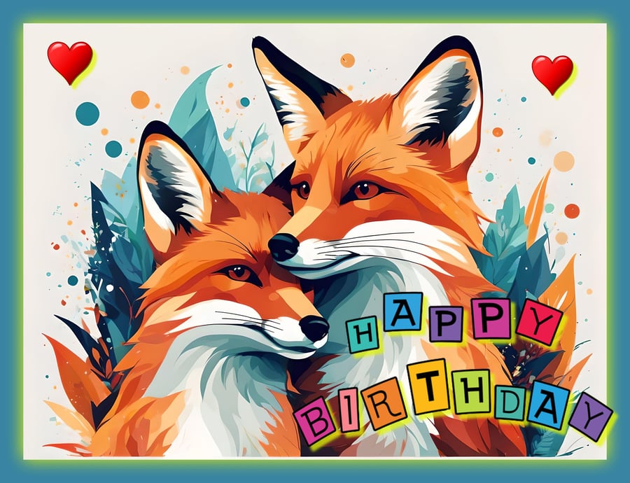 Happy Birthday Foxes Card Card A5