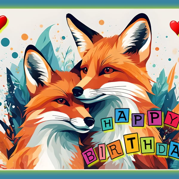 Happy Birthday Foxes Card Card A5