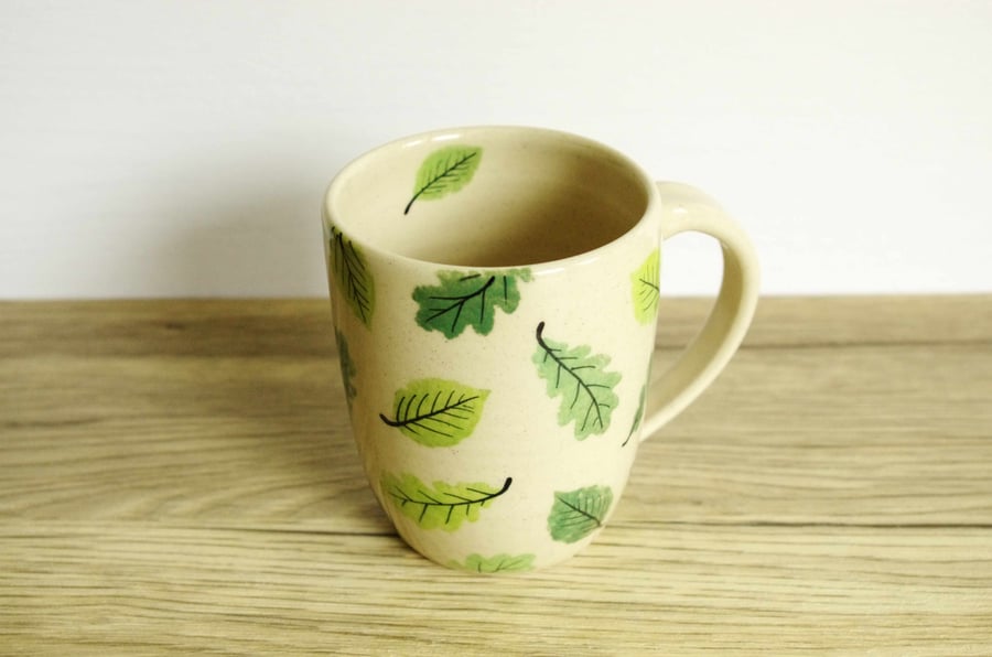 Mug - Green Beech and Oak Leaves, Pattern