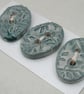 3 Medium Oval Sage Green Leaf Pattern Ceramic Buttons - Image 2
