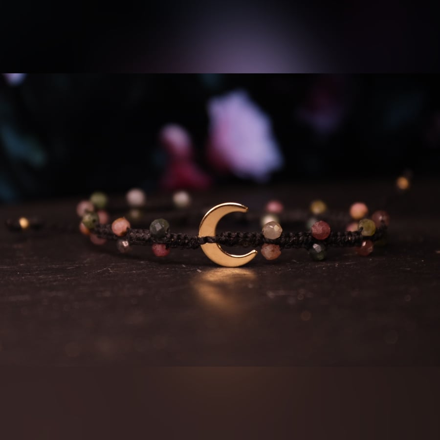 Moon Bracelet with natural stones watermelon Tourmaline 