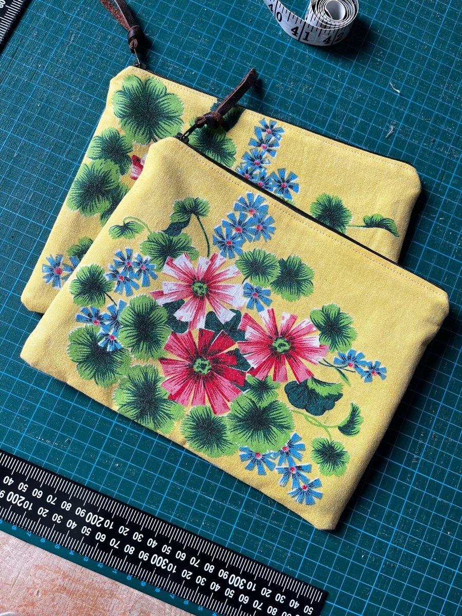 Reclaimed floral cotton zip pouch yellow purse