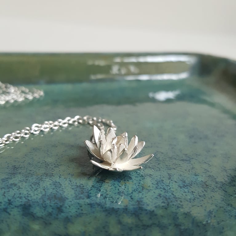 Sterling Silver Lotus Necklace - Petal Layered Flower Pendant
