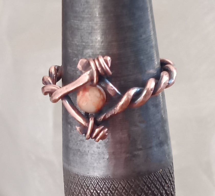 Rustic Copper Wire Cross Unisex Thumb Finger Ring with Ceramic Bead