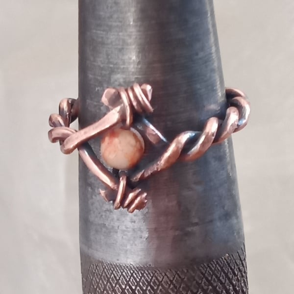 Rustic Copper Wire Cross Unisex Thumb Finger Ring with Ceramic Bead