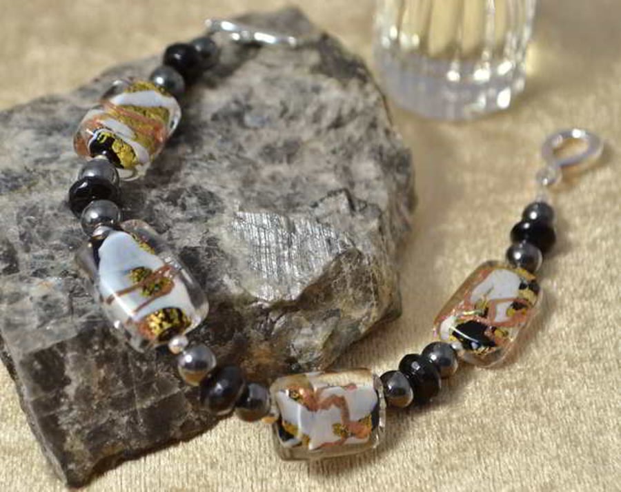 Onyx, Haematite & Murano Glass Bracelet
