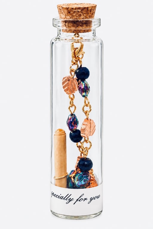 Rose Gold & Rainbow Hematite - Handmade Bracelet in a bottle