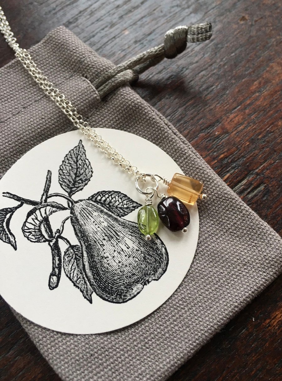 SALE! Semi precious gemstone charm cluster pendant in Christmassy colours