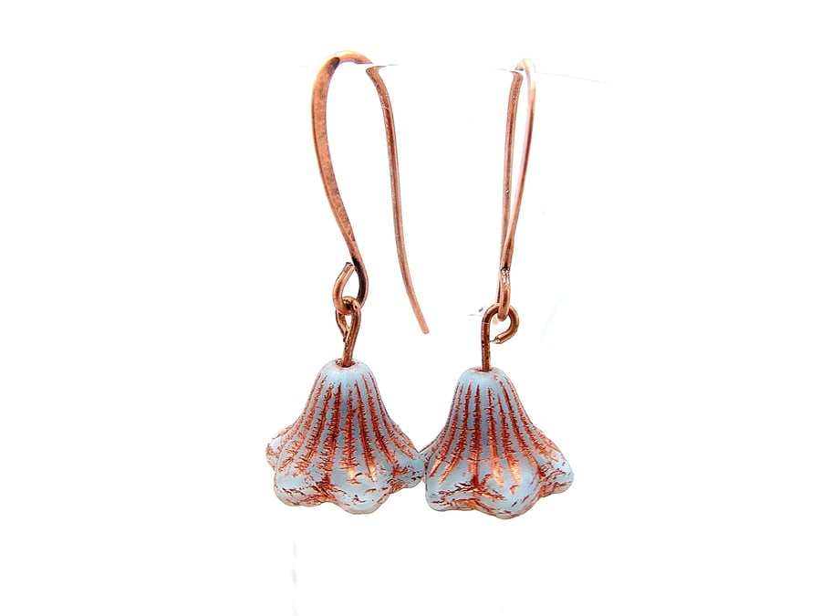 Bell Flower Copper Inlay Earrings (Aquamarine)