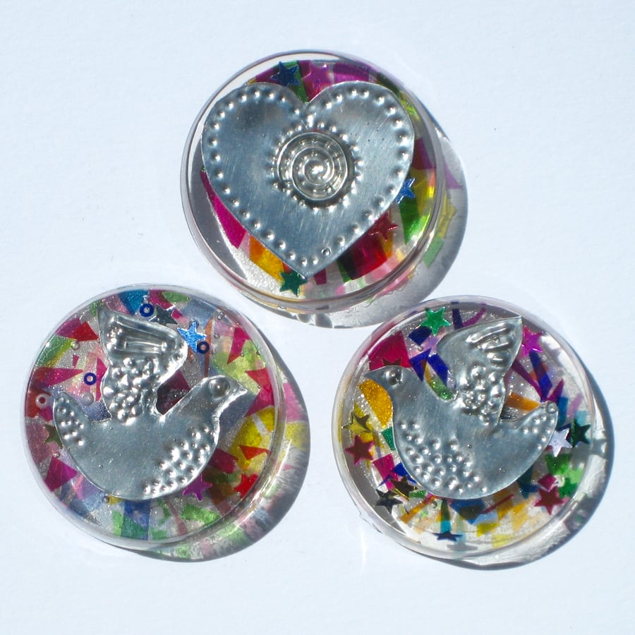  Fridge Magnet Gift Set, Romantic Doves and Hearts