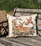 Countryside animals rescued cross stitch cushion cover with pompoms