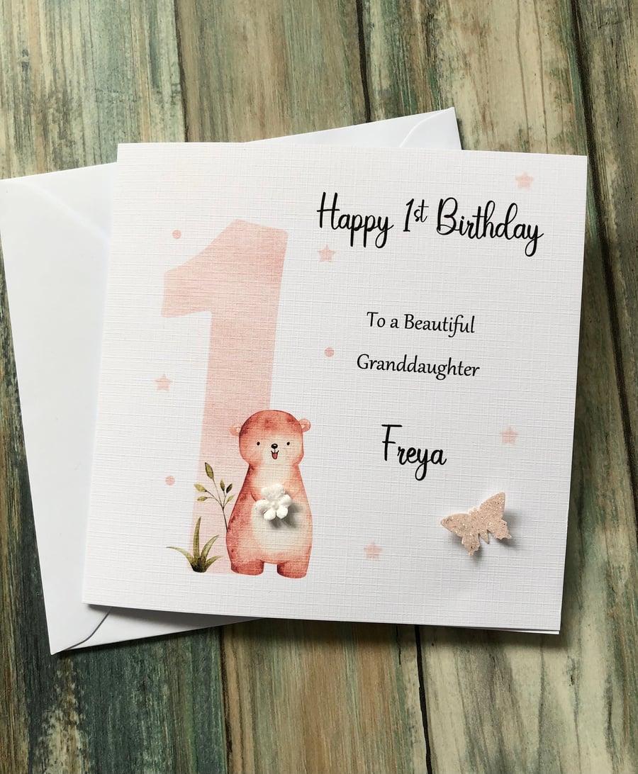 1st Birthday Card Cute Happy Birthday Gift or Girl Handmade and Personalised