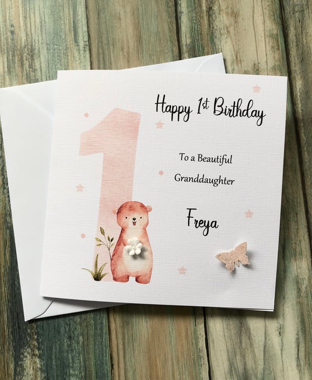 1st Birthday Card Cute Happy Birthday Gift or Girl Handmade and Personalised