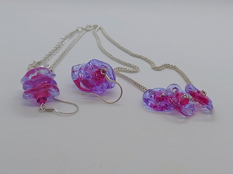 Lampwork Glass Drop Earrings and Pendant Necklace Set