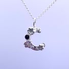 Chunky silver letter C charm with amethyst 