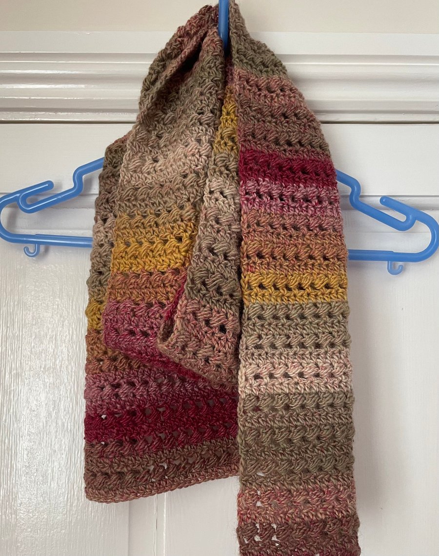 Crocheted Variegated Unisex Scarf in Berry and Muted Shades Neck Warmer