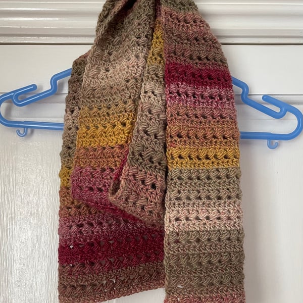 Crocheted Variegated Unisex Scarf in Berry and Muted Shades Neck Warmer