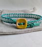 Amazonite and mint green leather bracelet with yellow button  - Image 6
