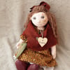 Rowena, a handmade collectable cloth doll, hand embroidered keepsake doll.