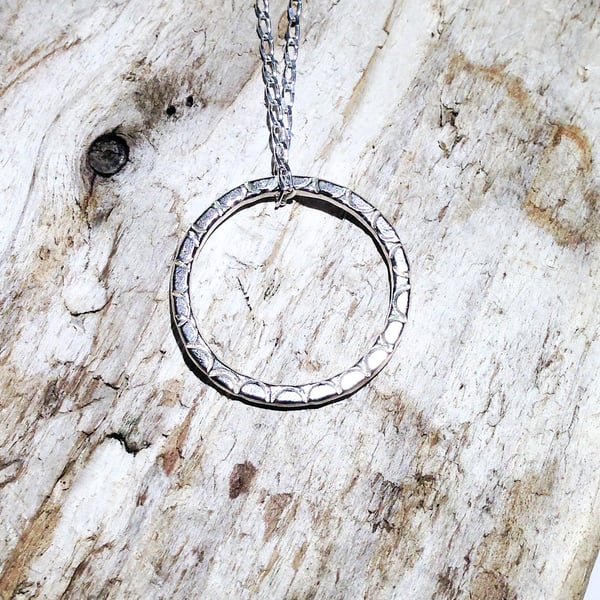  Handmade Sterling Silver Hoop Pendant Necklace (NKSSPDHP2) - UK Free Post