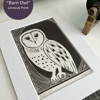 "Barn Owl" Lino Print