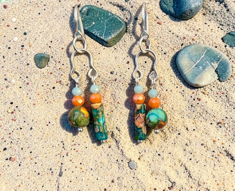 Sterling Silver Imperial Jasper Stone Earrings - Gift Boxed