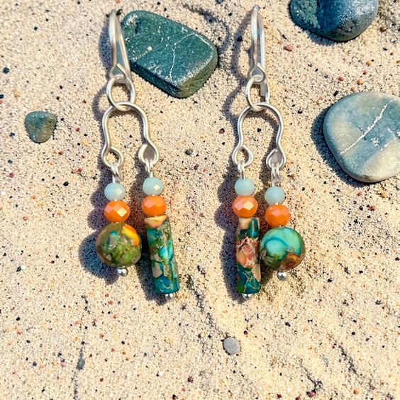 Sterling Silver Imperial Jasper Stone Earrings - Gift Boxed