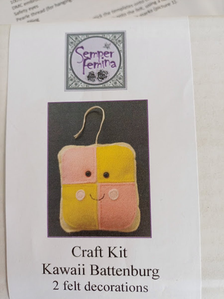 Kawaii Battenburg cake felt hand sewing craft kit