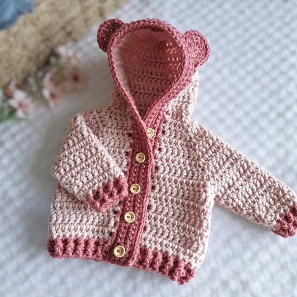 Crochet Teddy Bear Baby Cardigan with Hood – New Baby Gift