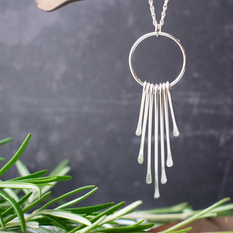 Silver Tassel Fringe Drop Necklace 