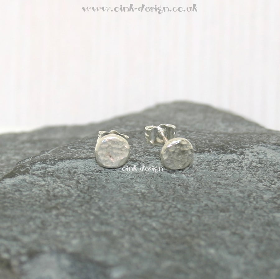 Sterling silver textured pebble stud earrings