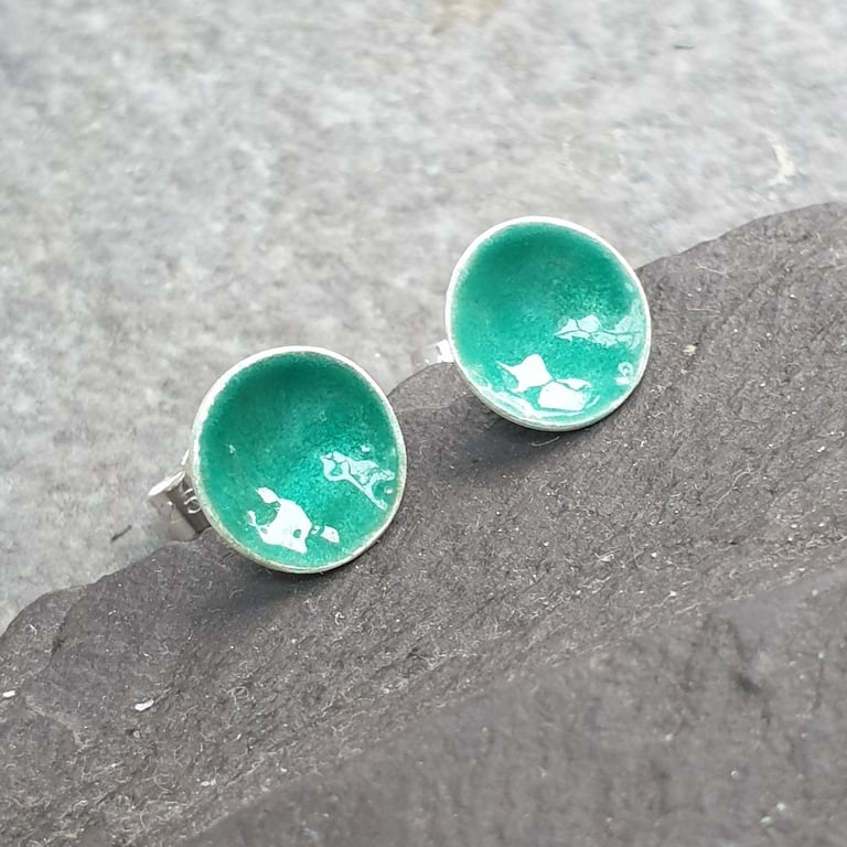Sea greeen enamel studs, Colour pop earrings, Ocean inspired