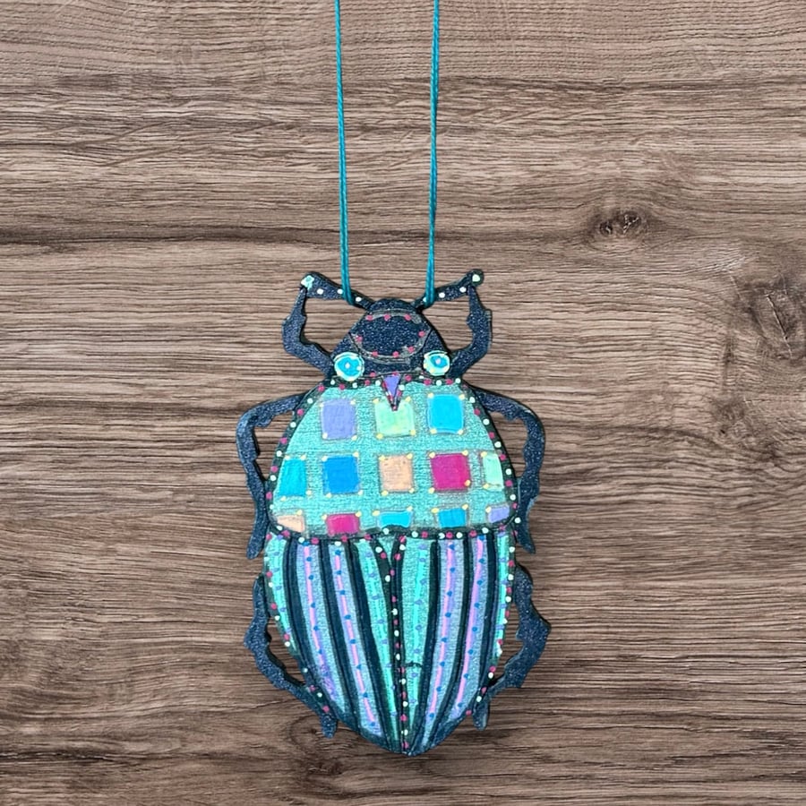 Hanging Decorations - hand painted beetle - Green