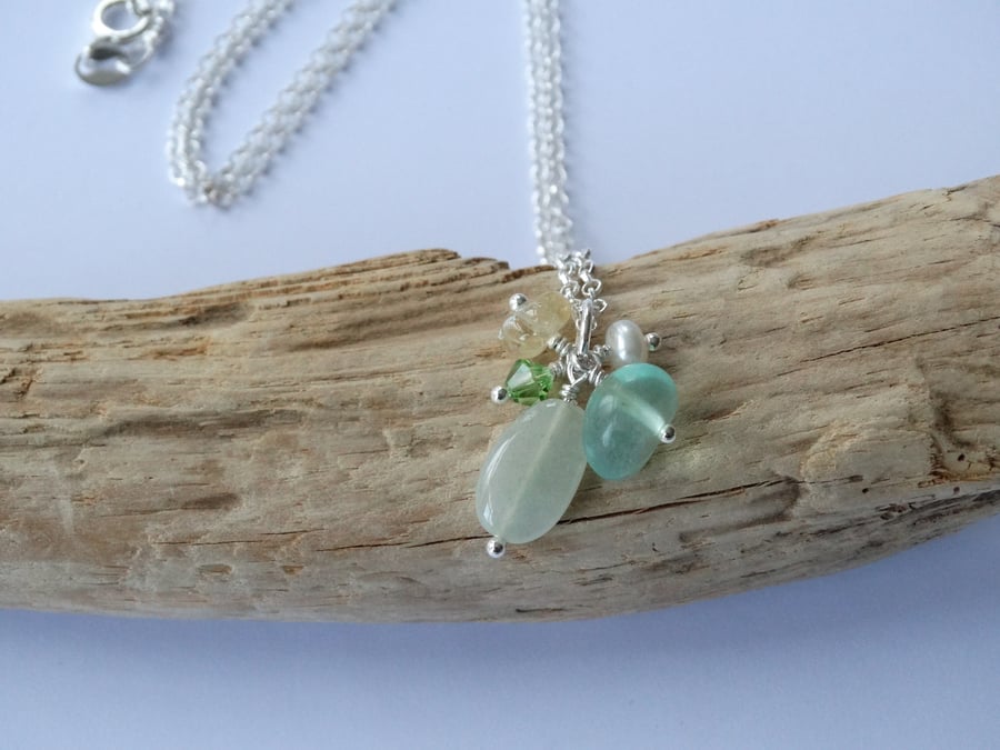 Sea foam semi precious gemstone charm cluster pendant