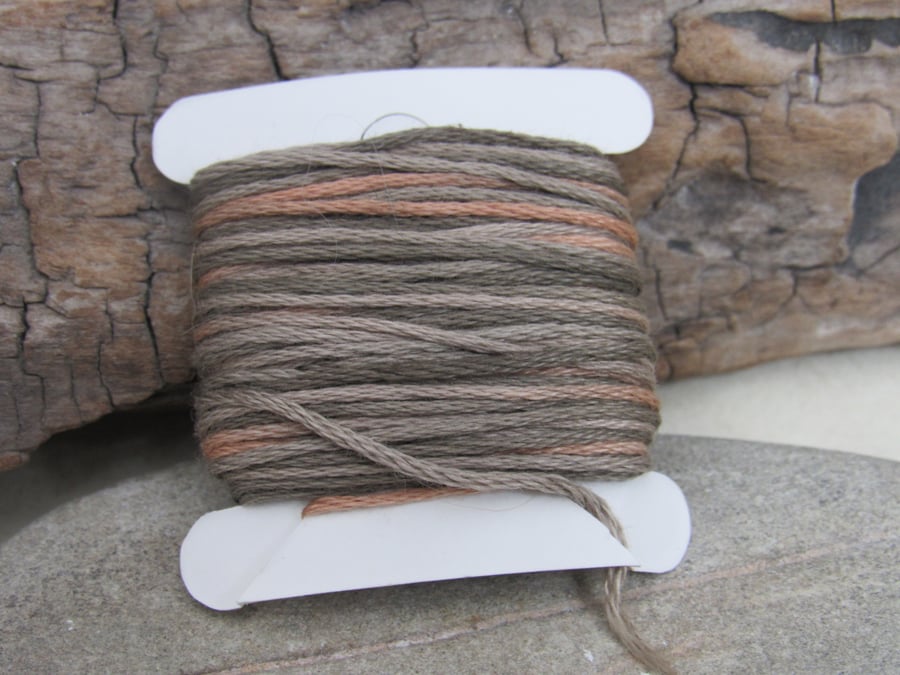 8m Hand Dyed Natural Dye Space Dyed Shaded Brown Cotton Embroidery Thread Floss
