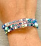 Blue wrap bracelet, stretch bangle made with mixed beads - one size fits all - Image 3