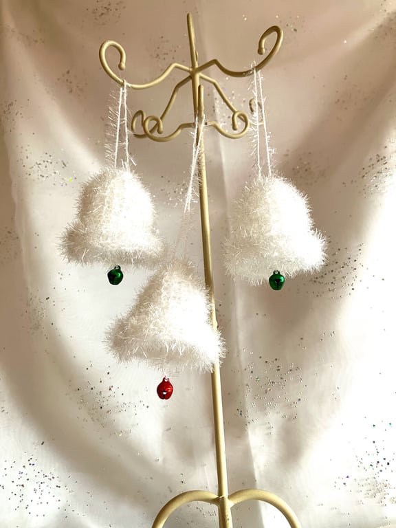 3 festive hand knitted bells