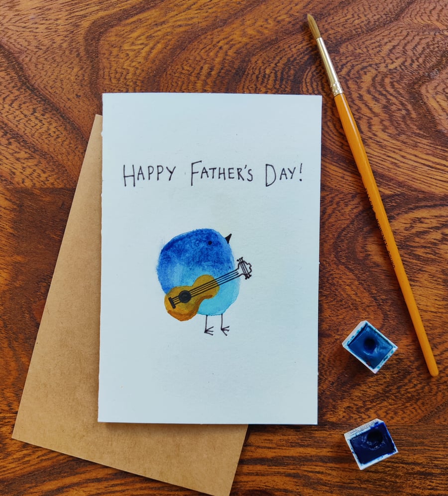 Original Hand-Painted Bird Father's Day card, Personalisation 