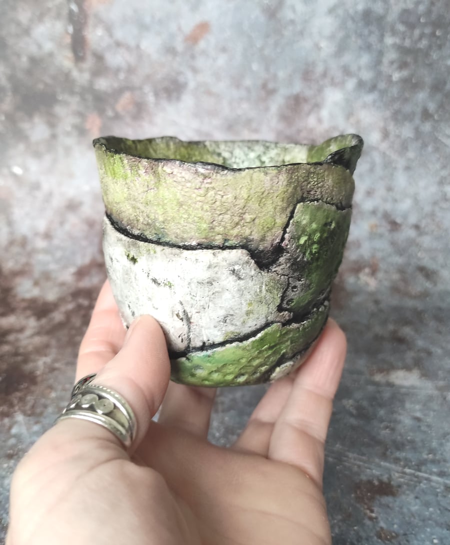 Textured Green Clay Pot, Organic Form, Wabi Sabi Vessel