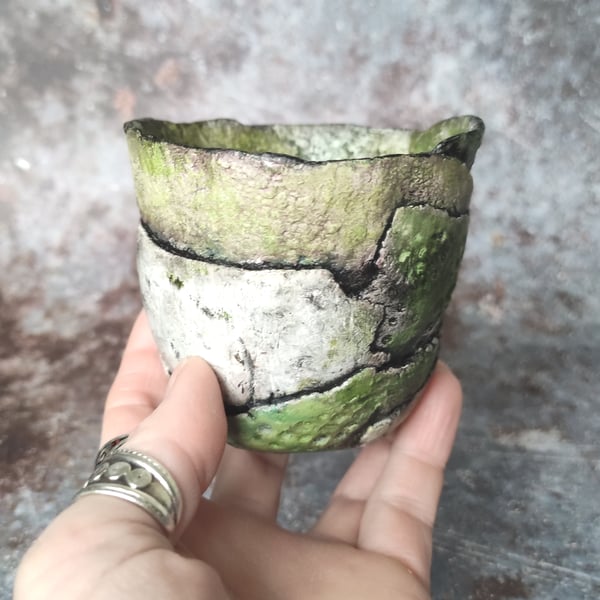 Textured Green Clay Pot, Organic Form, Wabi Sabi Vessel