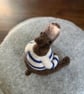 Needle felted brown bear in striped top. - Image 4