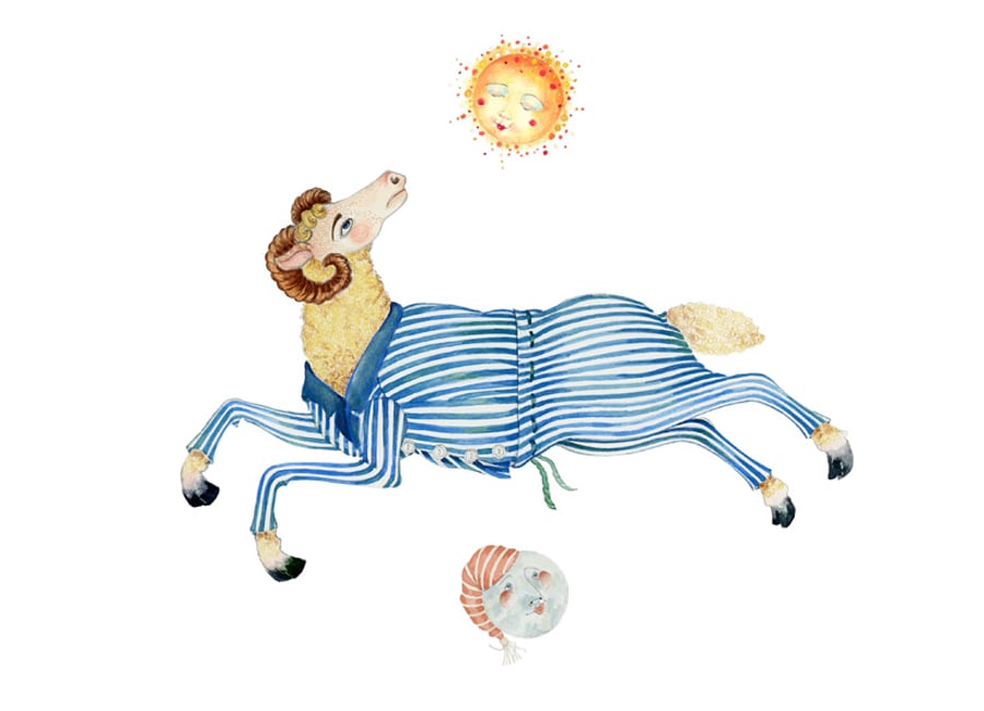 Ram in Pyjamas with Sun and Moon giclee A4 print 