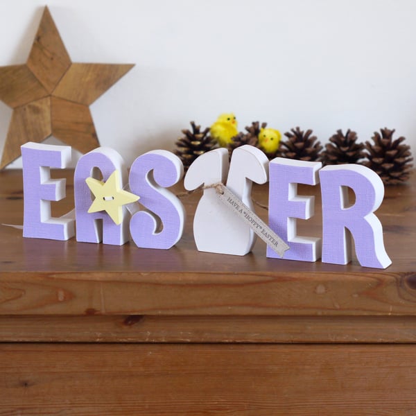 Easter Bunny Rabbit Wooden Free Standing Letter Set Decoration Handmade Word Art