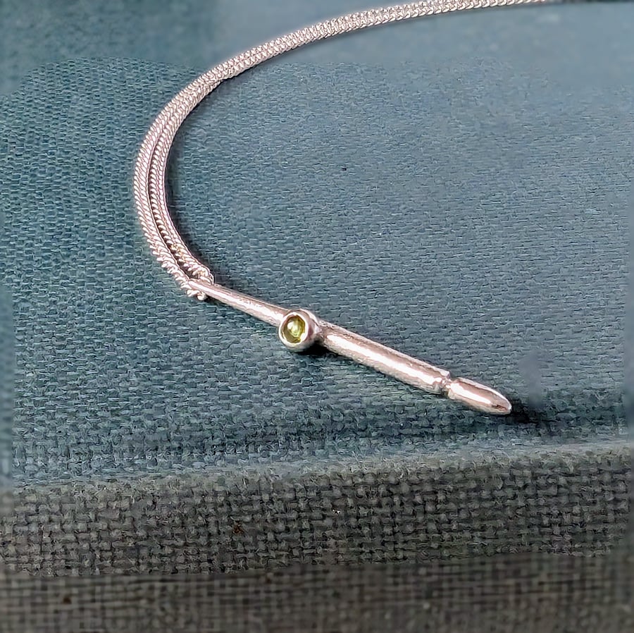 Recycled HANDMADE Sterling Silver Natural Green Tourmaline Textured Pendant