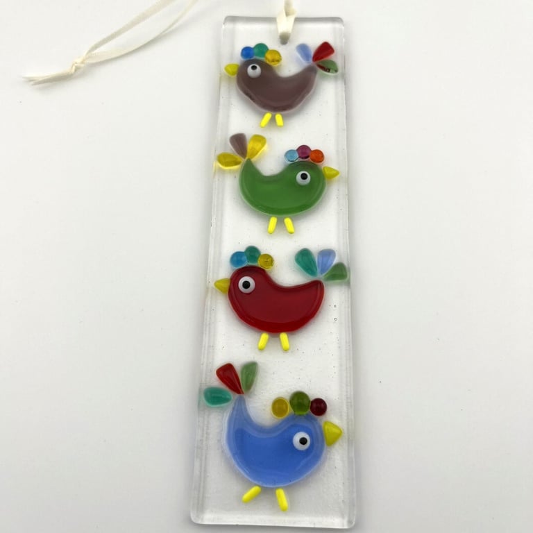 Fused glass funny birds suncatcher