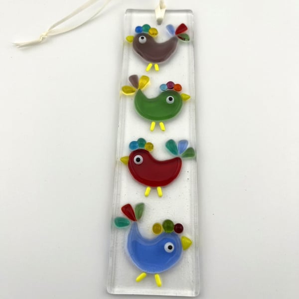 Fused glass funny birds suncatcher